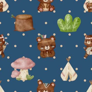 Seamless repeating pattern with cute bears Stock Illustration