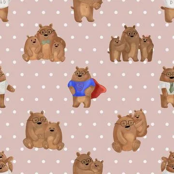 Seamless repeating pattern with cute bears Stock Illustration