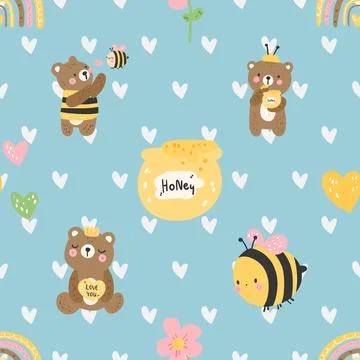 Seamless repeating pattern with cute bears Stock Illustration