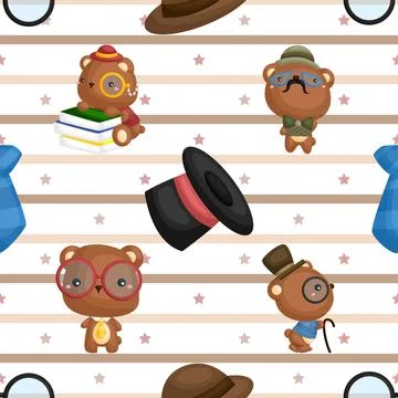 Seamless repeating pattern with cute bears Stock Illustration