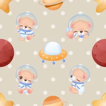 Seamless repeating pattern with cute bears Stock Illustration