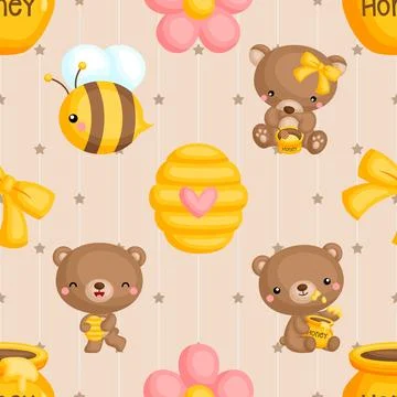 Seamless repeating pattern with cute bears Stock Illustration