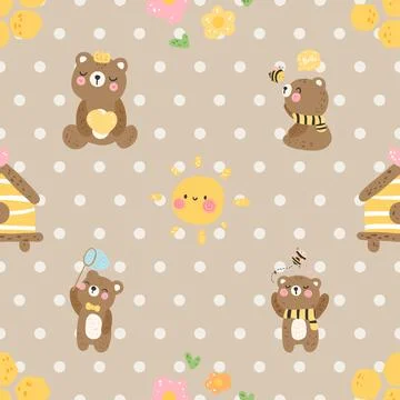 Seamless repeating pattern with cute bears Stock Illustration