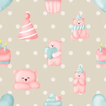 Seamless repeating pattern with cute bears Stock Illustration