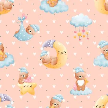 Seamless repeating pattern with cute bears Stock Illustration