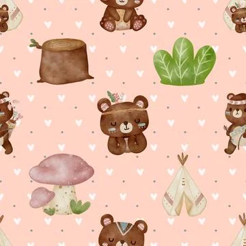 Seamless repeating pattern with cute bears Illustrazione stock