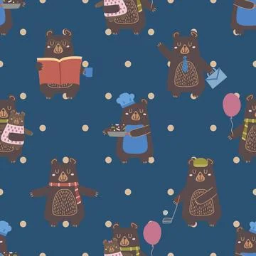 Seamless repeating pattern with cute bears Stock Illustration