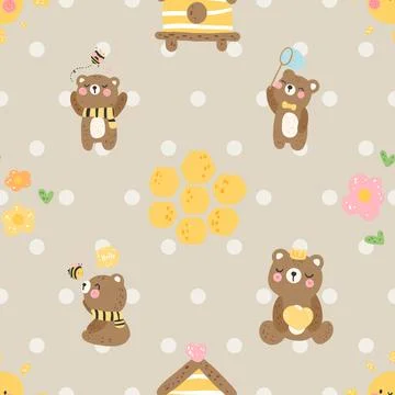Seamless repeating pattern with cute bears Stock Illustration