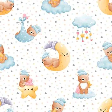 Seamless repeating pattern with cute bears Stock Illustration