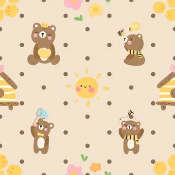 Seamless repeating pattern with cute bears Stock Illustration