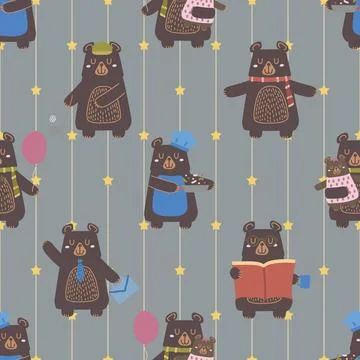 Seamless repeating pattern with cute bears Stock Illustration
