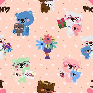 Seamless repeating pattern with cute bears Stock Illustration