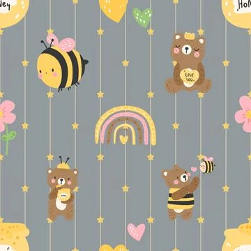 Seamless repeating pattern with cute bears 스톡 일러스트