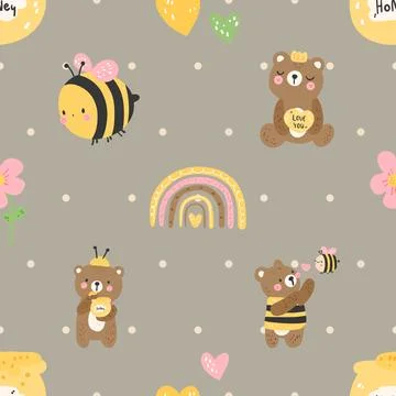 Seamless repeating pattern with cute bears Stock Illustration