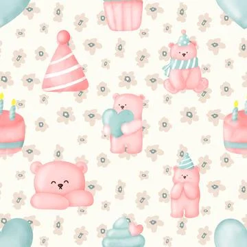 Seamless repeating pattern with cute bears Stock Illustration