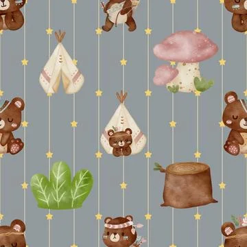 Seamless repeating pattern with cute bears Stock Illustration