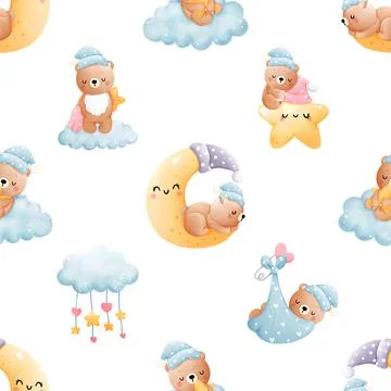 Seamless repeating pattern with cute bears Stock Illustration