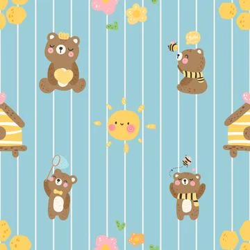 Seamless repeating pattern with cute bears Stock Illustration