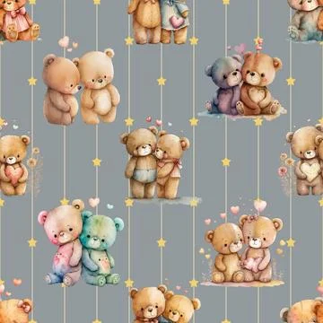 Seamless repeating pattern with cute bears Stock Illustration