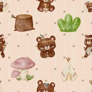Seamless repeating pattern with cute bears Stock Illustration