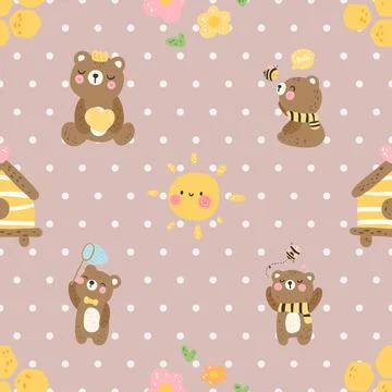 Seamless repeating pattern with cute bears Stock Illustration