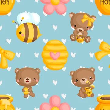 Seamless repeating pattern with cute bears Stock Illustration