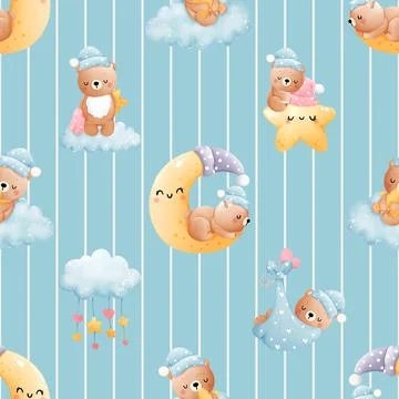 Seamless repeating pattern with cute bears Stock Illustration
