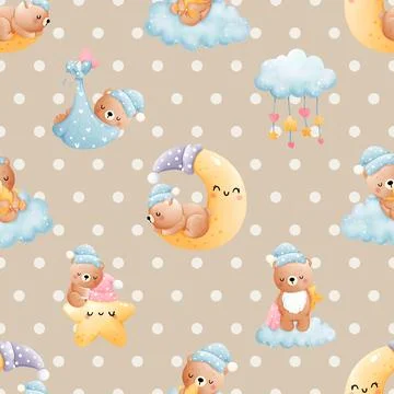 Seamless repeating pattern with cute bears Stock Illustration