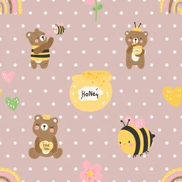 Seamless repeating pattern with cute bears Stock Illustration