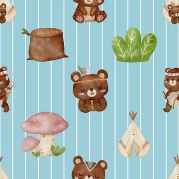 Seamless repeating pattern with cute bears Stock Illustration