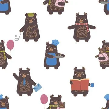 Seamless repeating pattern with cute bears Stock Illustration