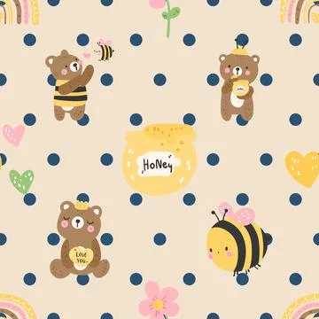 Seamless repeating pattern with cute bears Stock Illustration