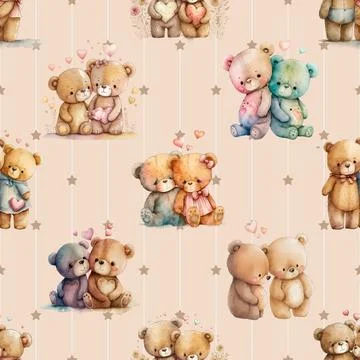 Seamless repeating pattern with cute bears Stock Illustration