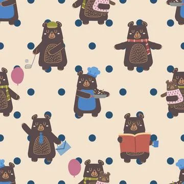Seamless repeating pattern with cute bears Stock Illustration
