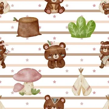Seamless repeating pattern with cute bears Stock Illustration