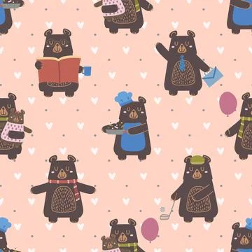 Seamless repeating pattern with cute bears Illustrazione stock