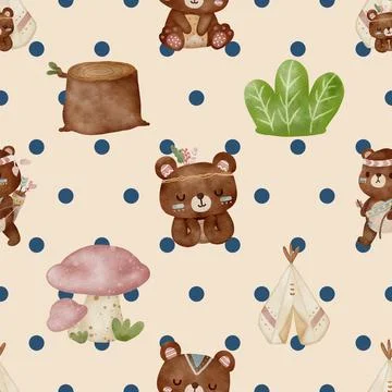 Seamless repeating pattern with cute bears Stock Illustration