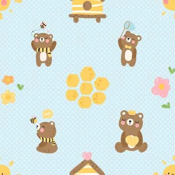 Seamless repeating pattern with cute bears Stock Illustration