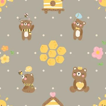 Seamless repeating pattern with cute bears Stock Illustration