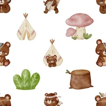 Seamless repeating pattern with cute bears Stock Illustration