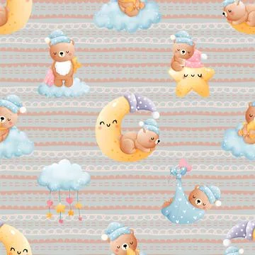 Seamless repeating pattern with cute bears Stock Illustration