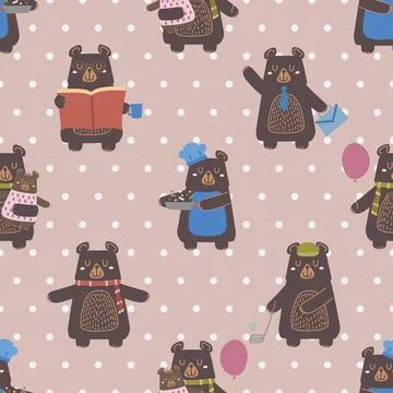 Seamless repeating pattern with cute bears Stock Illustration