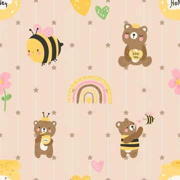 Seamless repeating pattern with cute bears Illustrazione stock