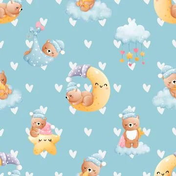 Seamless repeating pattern with cute bears Stock Illustration