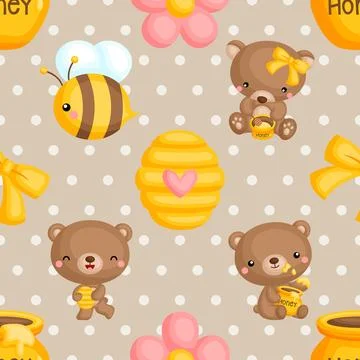 Seamless repeating pattern with cute bears Stock Illustration