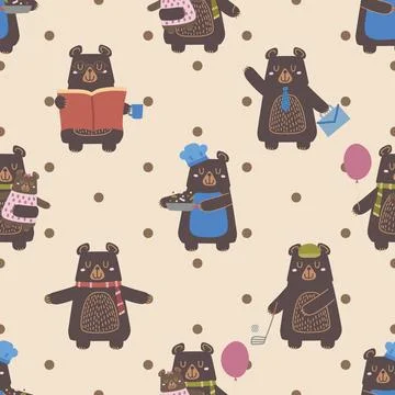 Seamless repeating pattern with cute bears Stock Illustration