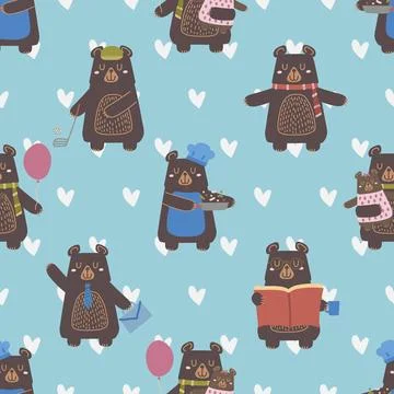Seamless repeating pattern with cute bears Stock Illustration