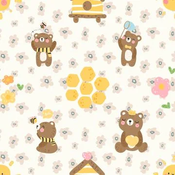 Seamless repeating pattern with cute bears Stock Illustration
