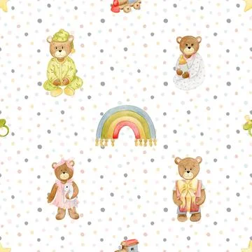 Seamless repeating pattern with cute bears Stock Illustration