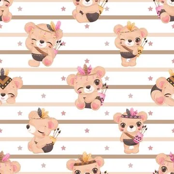 Seamless repeating pattern with cute bears Stock Illustration